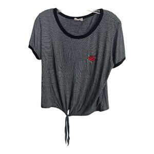 Local Lab Striped Rose Embroidered Tie Front Top XL Made in USA